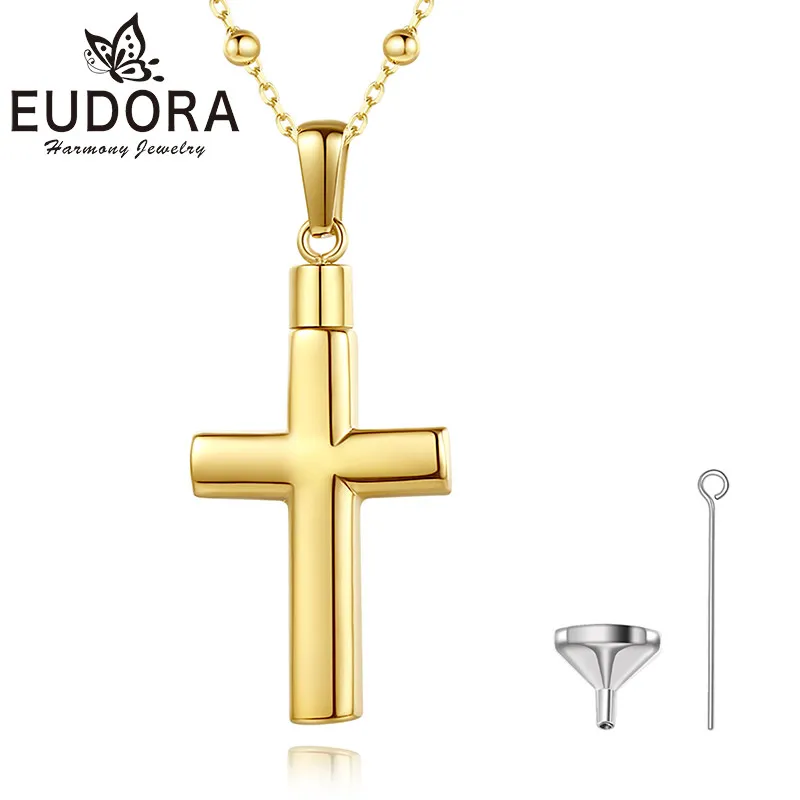 Eudora Stainless Steel Cross Locket Cremation Necklace Memorial Ashes Urn Pendant Men's Women's Fashion Memorial Jewelry Gift