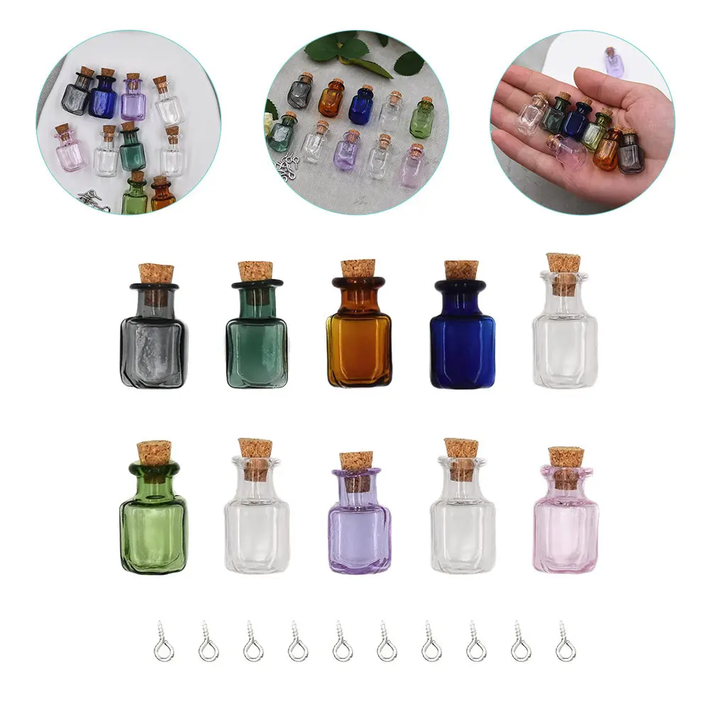 10Pcs Tiny Glass Bottles with Cork Stopper Portable Transparent Craft Bottles for Wishing Paper Sand Art Room Decor DIY Clear