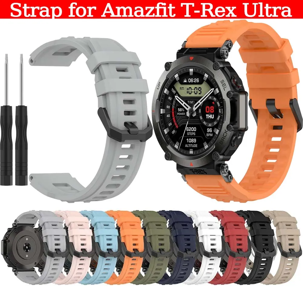Silikon-Uhrenarmband für Amazfit T-Rex Ultra, Ersatzarmband, bequem, verstellbar, schweißfest, Smartwatch-Zubehör