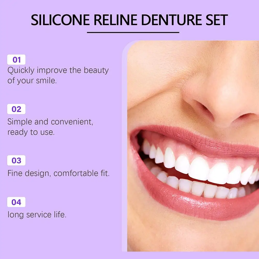 Silicone Denture Set Denture Silicone Reline Kit for Securing Upper and Lower Dentures Soft Denture Reline Kit for Men and Women