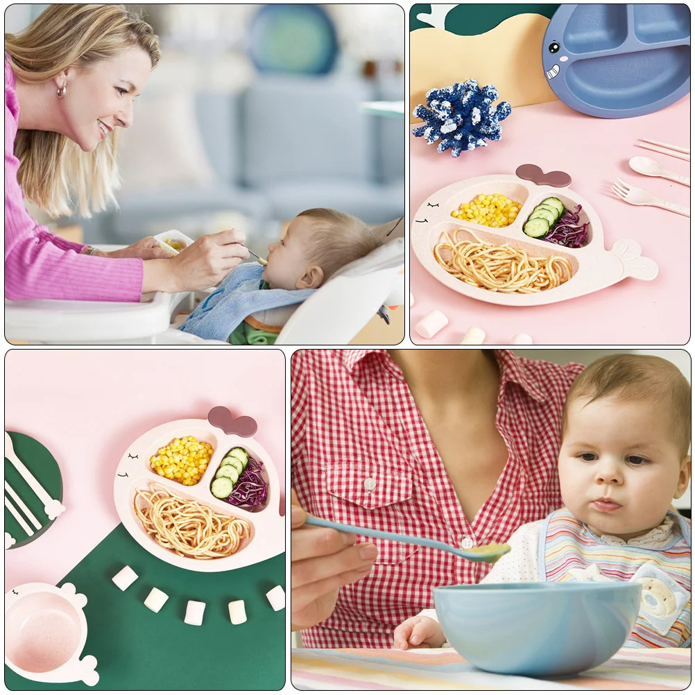 

1Set Whale Baby Divided Plate Toddler Tableware Set Strong Elastic Unbreakable Feeding Bowl Kids Bowls Child Plates
