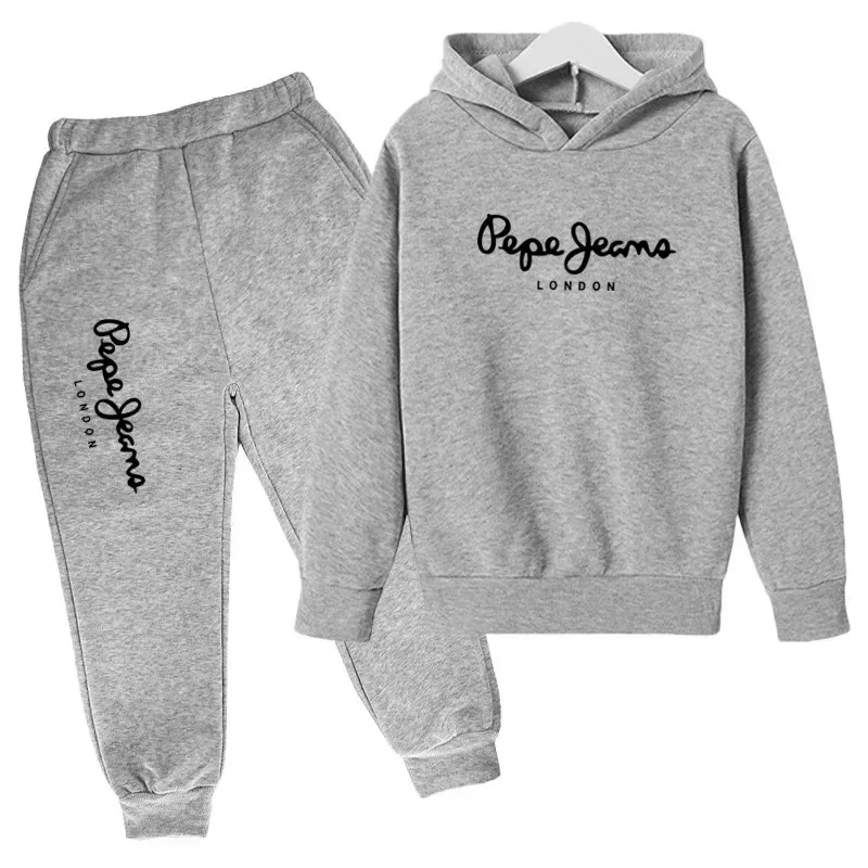Freizeit-Trainingsanzug mit Buchstabenmuster, bestehend aus 2 Teilen: Kapuzenpullover und Hose, für Jungen und Mädchen im Alter von 3 bis 13 Jahren, geeignet für Frühling und Herbst, Streetwear, Kinderkleidung. – Detail 18