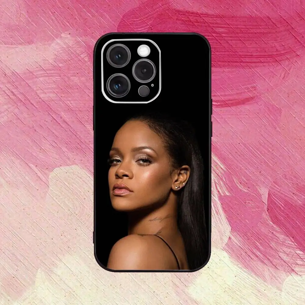 حافظة هاتف هوت سينجر R-Rihannas لهاتف آيفون 17,16,15,14,13,12,11 Plus,Pro Max غطاء أسود ناعم #2