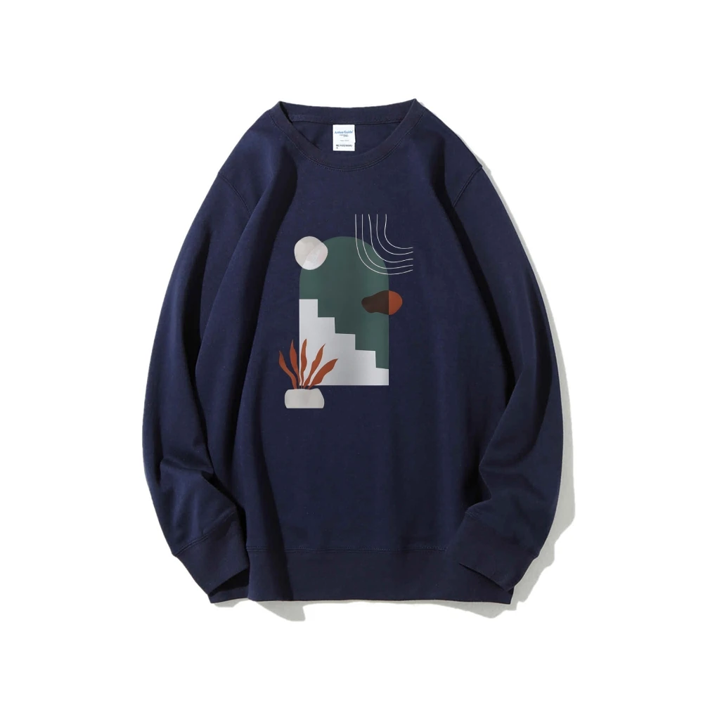 Sweatshirt Long Sleeves Stylish Pullover Y2K Graphic Hoodies Crew Neck Unisex Casual Daily Wear Minimalist  Stairs Abstract