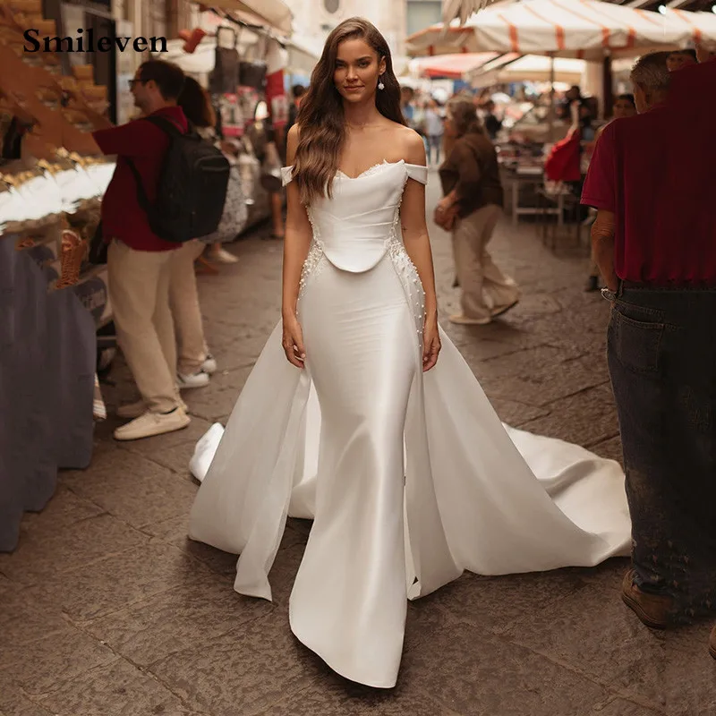 Smileven Dubai Abiti da sposa a sirena Perle Abiti da sposa senza maniche Vestido de novia 2024 Abiti da sposa rimovibili personalizzati