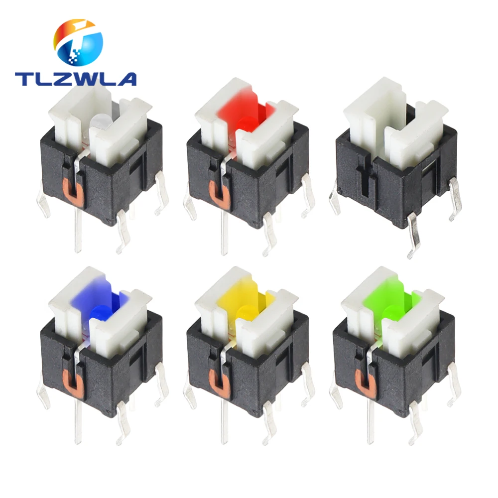 10PCS Iight Touch Switch 6*6*7 H Tactile Switches With LED Red White Blue Yellow Green 6X6X7 MM Microswitch/Key 6*6*7.2mm