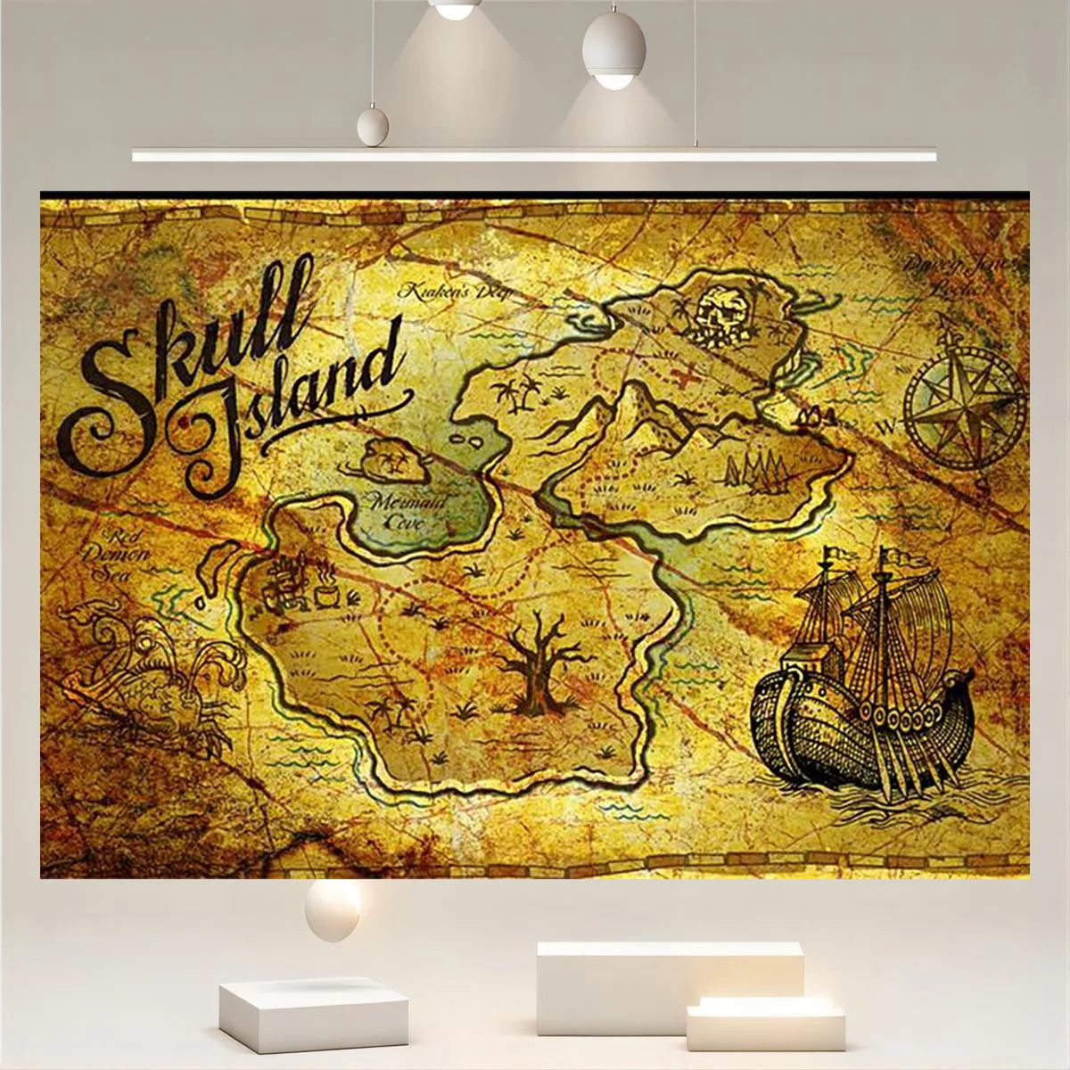 Skull Island Treasure Map Backdrop Kids Hunt Game Theme Photography Birthday Party Decoration Background Activity Supplies