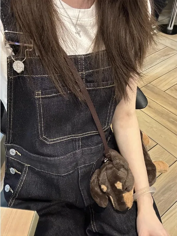 Summer New Women's Denim Overalls Loose Straight Casual Wide Leg Small Size High Waist Jeans Commute Sle Blue Color