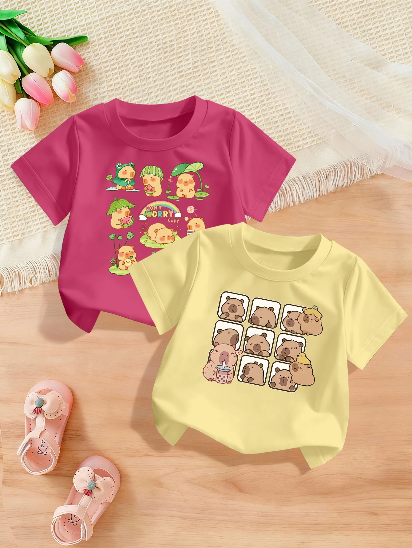 2-teilig, Capybara-Musterdruck, süßes lässiges T-Shirt für Mädchen