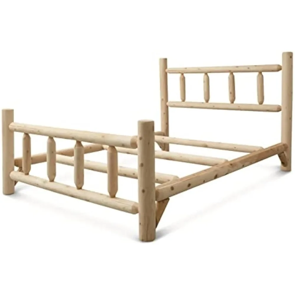 Queen Size Bed Frame With Headboard And Footboard, Rustic Natural Unfinished Wooden Bed Frames