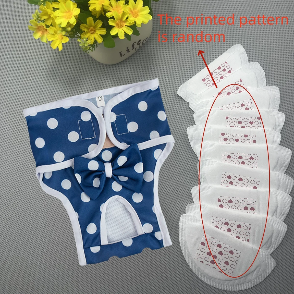 Washable Dog Physiological Pants Cartoon Print Leakproof Dog Menstrual Pants + 10 Period Pads for Heat Cycle Pet Supplies