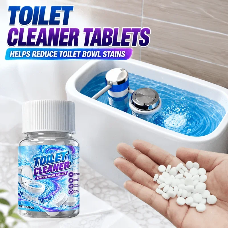 100Pcs Toilet Tank Cleaner Tablets, Instant Remove Water Stains, Restore Bright White, Eliminate Odor, for Bowl Seat Drain