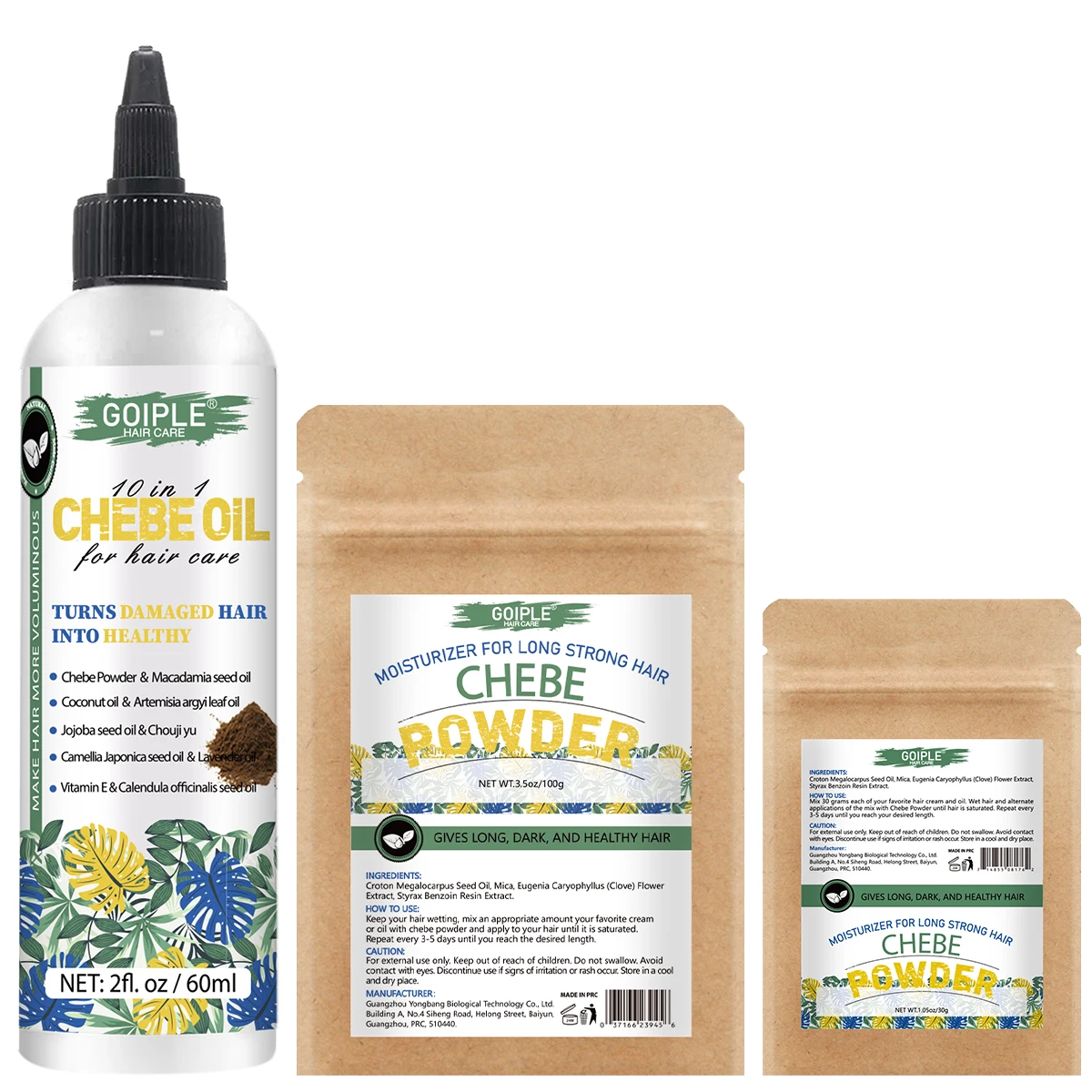 

GOIPLE Chebe Hair Growth Products 60ml African Chebe Oil with Powder Hair-loss Natural Crazy Hair Regrowth Essence Treatment Kit