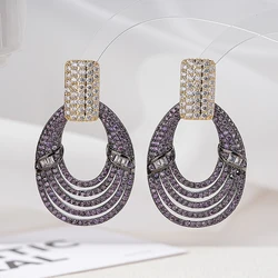 SENYU Elegant Classic Ovl Shape Big Earrings for Women Gradient Surround CZ Jewelry Luxury Dubai Wedding Fashion Bridal Earrings