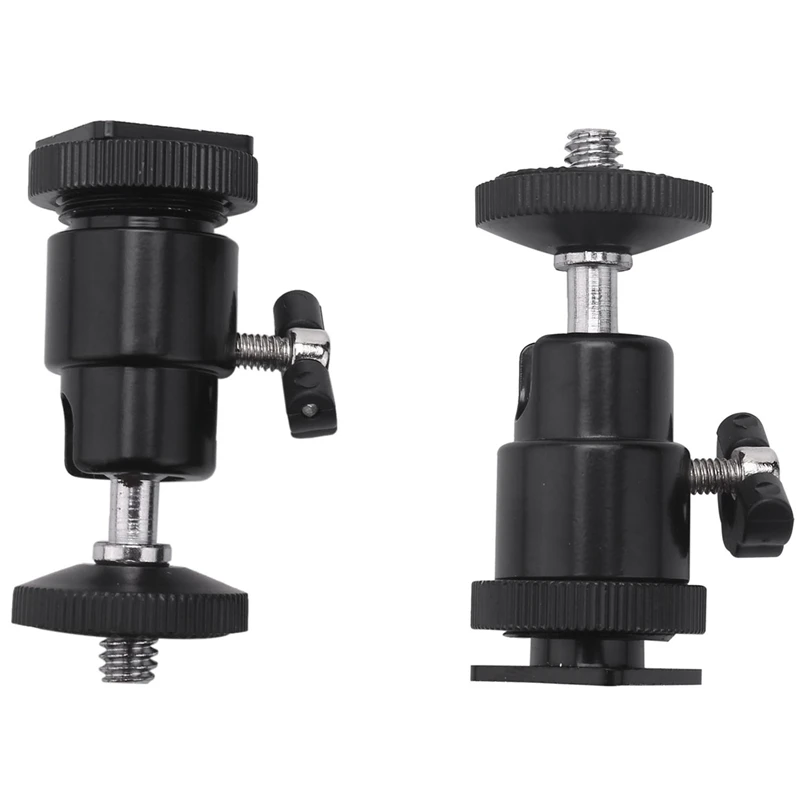 Mini Ball Head [2 Pack] With Hot Shoe Mount Adapter 360 Degree 1/4 Inch Small Ball Heads Lightweight Swivel Micro-Ballhead For D