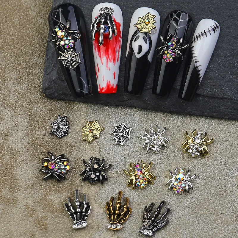 

New 12 grid 6 grid Halloween nail jewelry alloy dark spider skull DIY metal nail jewelry drill