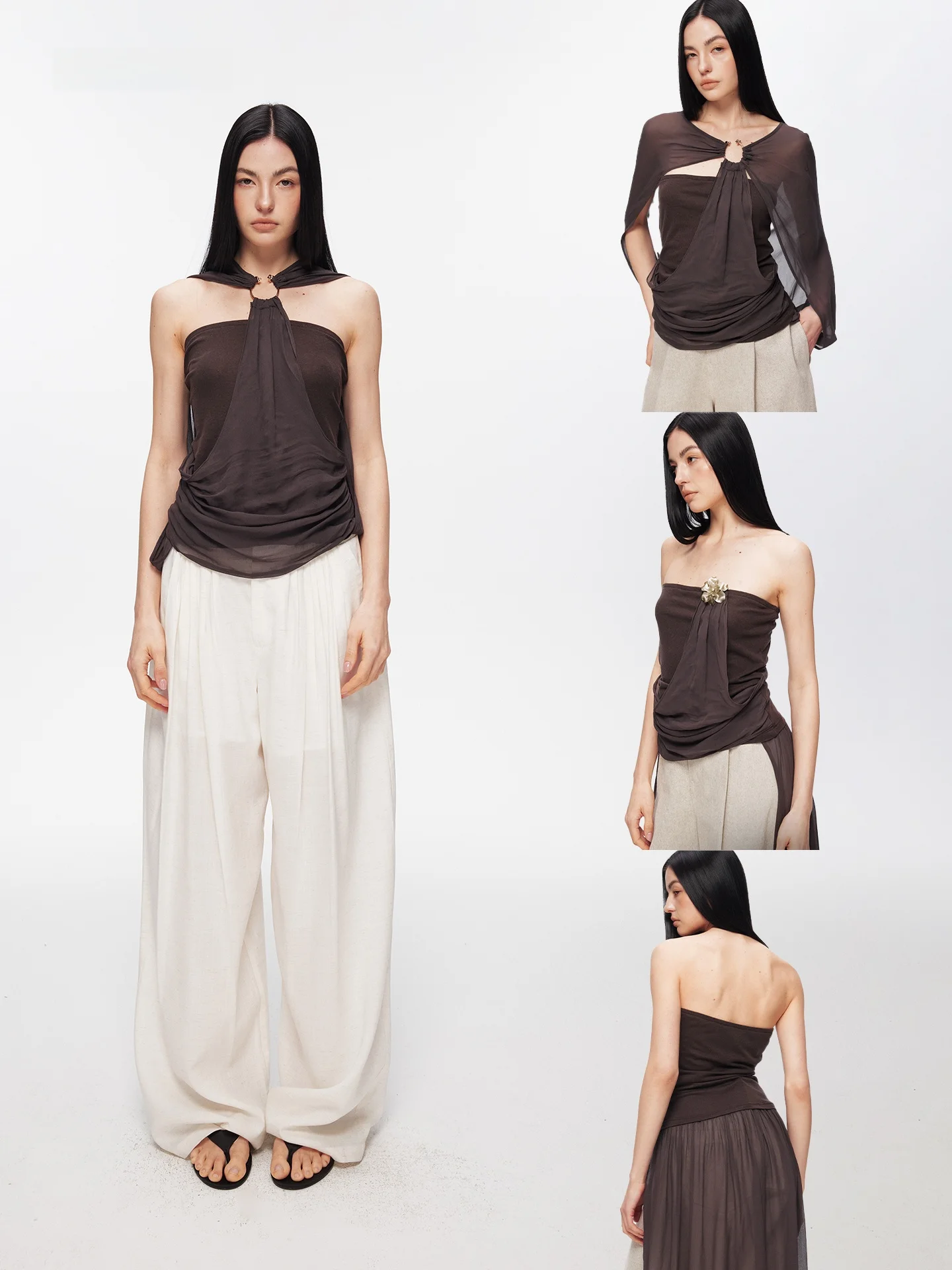 Top de una Pieza para Mujer Zhang Yuqi SEGI, Lyocell y Lino, Multiusos, sin Tirantes, Estilo Casual, Cuello Redondo, Corto