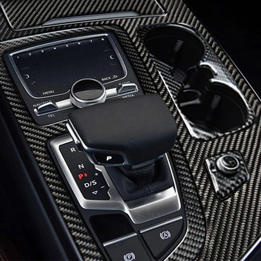 

For Audi Q7 4M 2016 2018 2019 LHD Car Gear Shift Panel Carbon Fiber Sticker Trim Center Console Cup Holder Cover Accessories