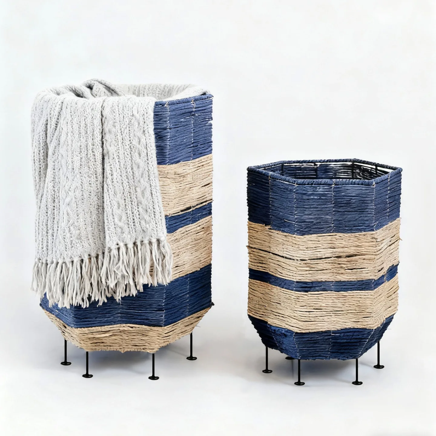 Hand woven storage basket with legs Home living room Clothing store Sundries storage basket