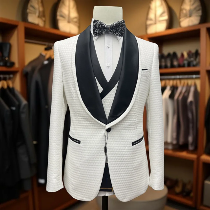 

Plaid Fashion Wedding Tuxedo for Groomsmen 3 Pieces Formal Men Suits Slim Fit Male Fashion Suit Set Jacket Vest with Pants