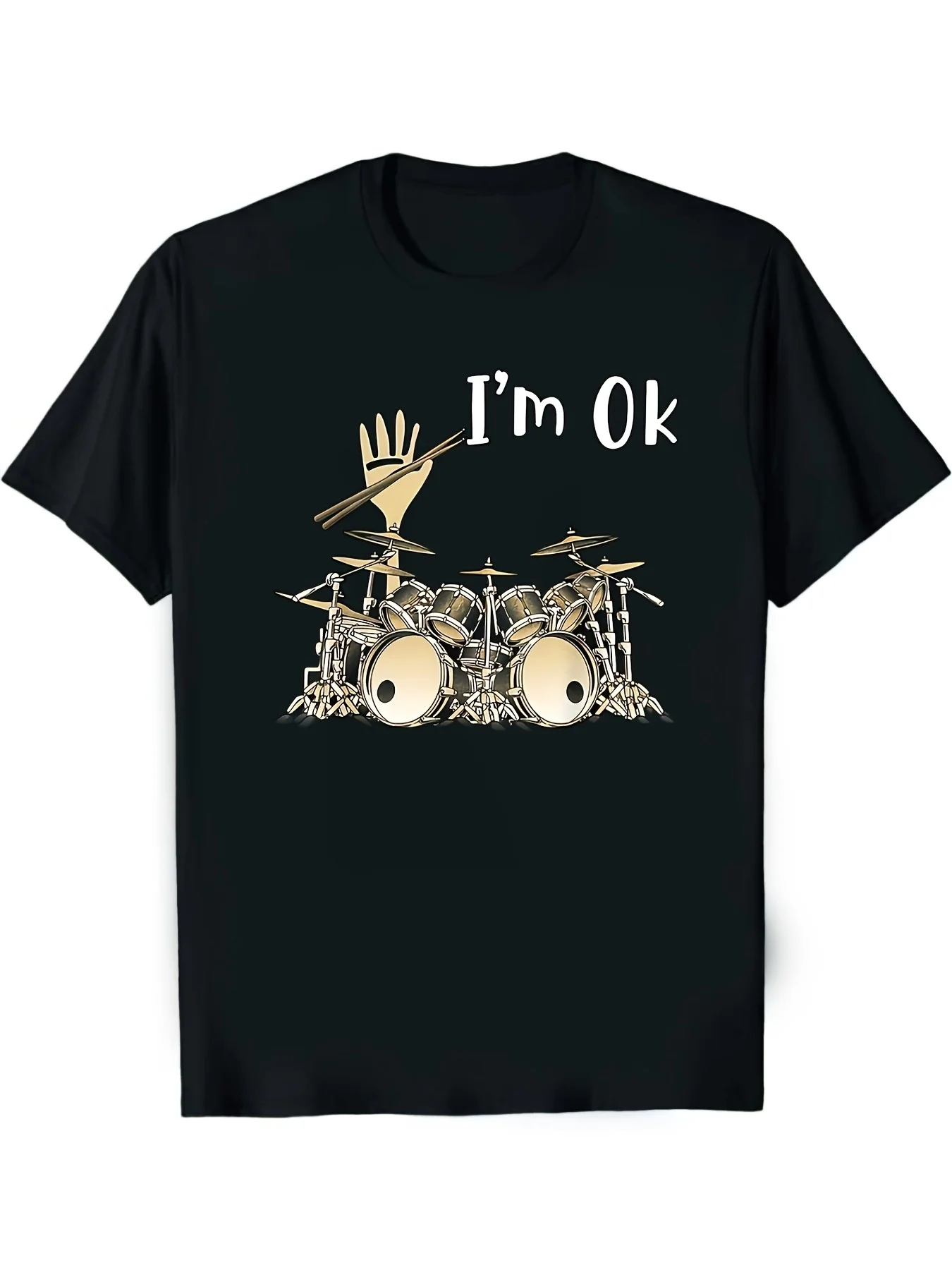 I Am A Drummer and Instrument Printed T-shirt - Fashion Style Men's T-shirt - Ideal Gift for Fathers, Music Enthusiasts