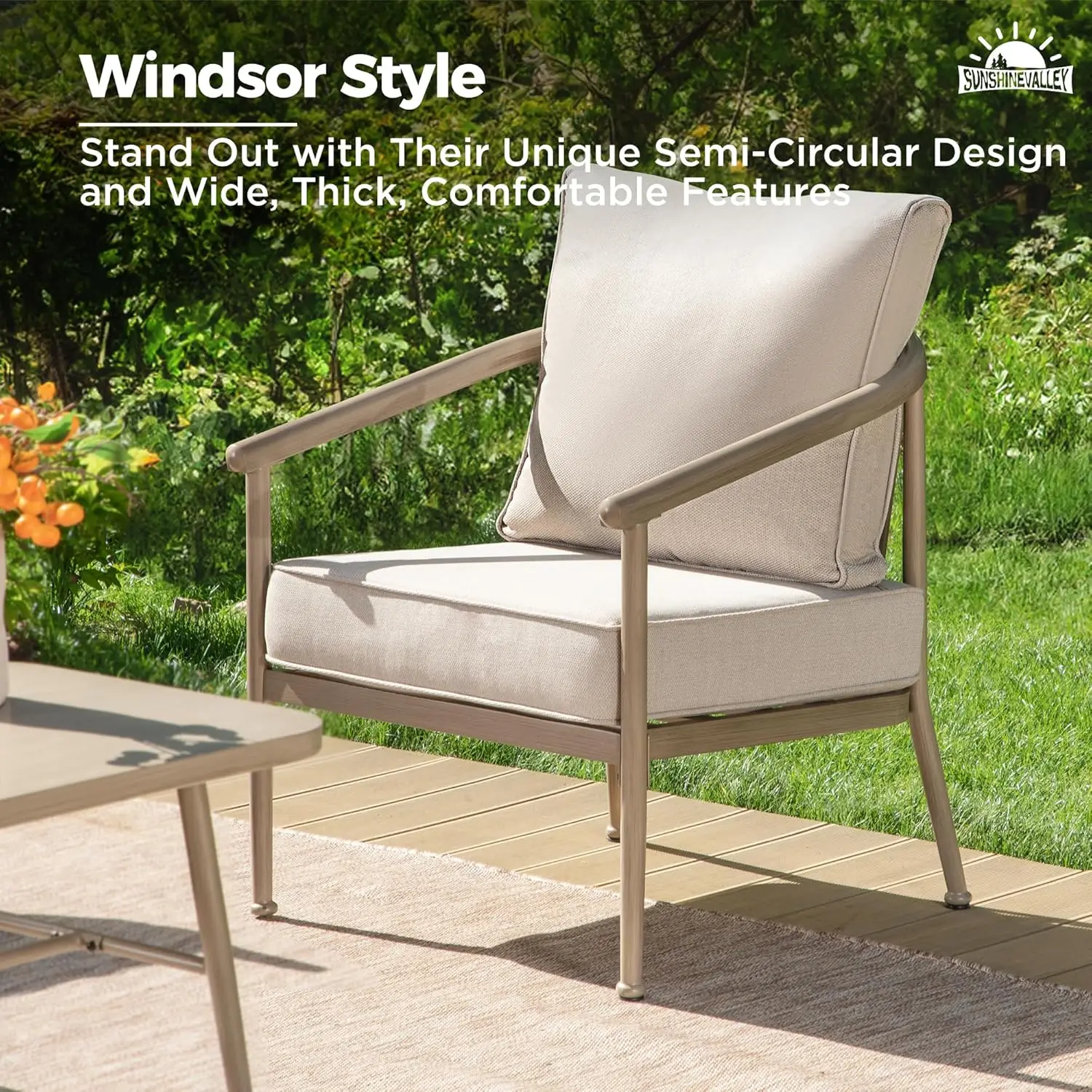 l Outdoor Patio Furniture Sets, Unique Windsor Style Patio Conversation Sets 1 3-Seater Sofa, 2 Single Sofas and Cof