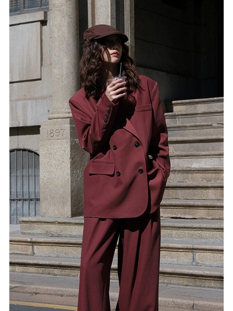 

2025 Women's Draped Blazer Suit Set Trendy Casual Office Two-Piece Outfit Chic Streetwear
