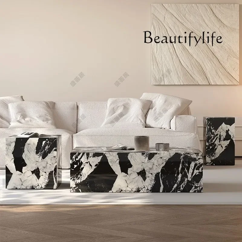 

09Marble coffee table living room household small apartment modern simple rock slab rectangular small coffee table