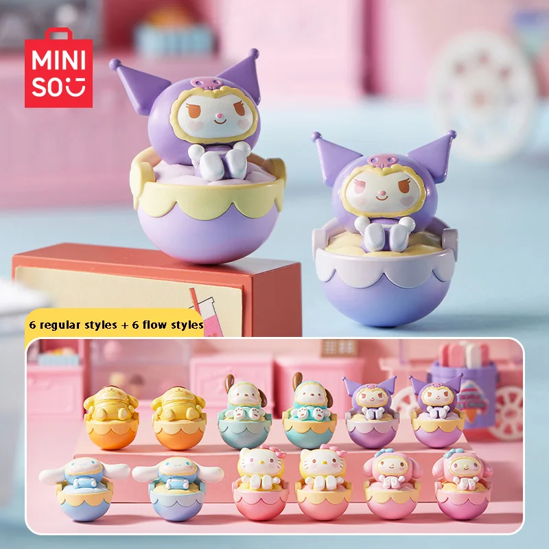 MINISO-Sanrio كرات صغيرة صندوق أعمى ، لطيف الحلي اليدوية ، بهلوان ، بهلوان ، متعة الفاصوليا ، سطح المكتب