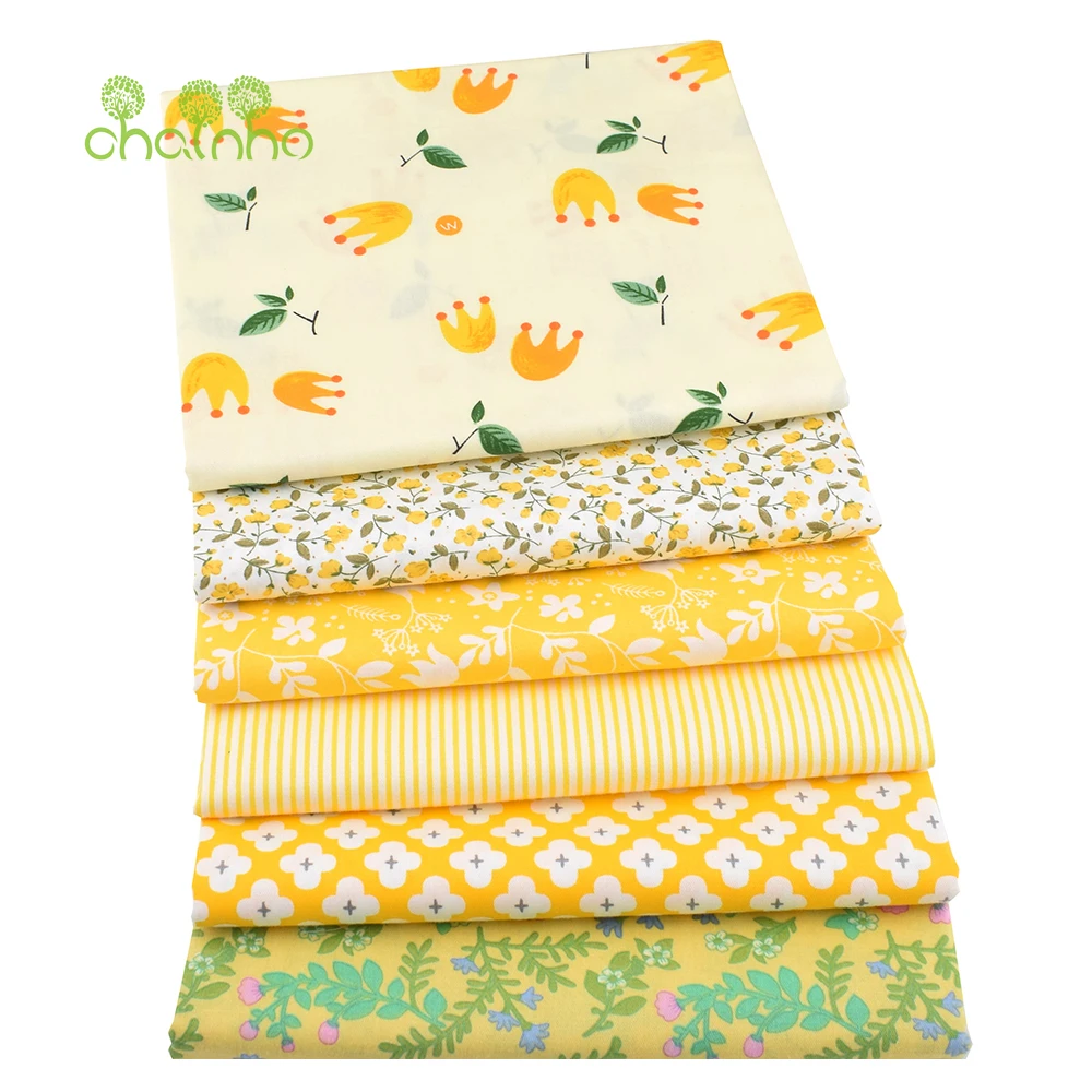 Chaihno-Tissu en coton sergé à imprimé floral jaune, vêtements patchwork, couture et courtepointe de bricolage pour literie de bébé et d\'enfants,