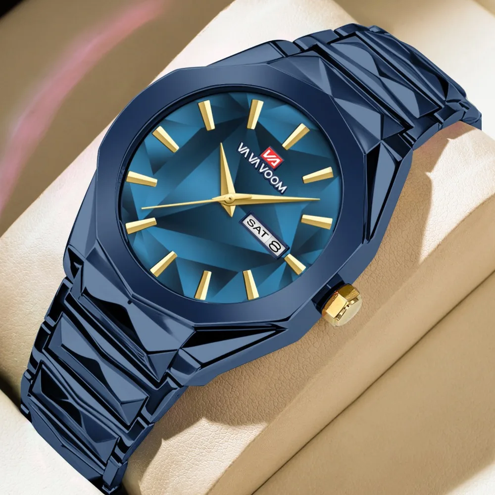 

VA VA VOOM 2941 Luxury Steel Strip Men's Watch Colorful Fashion Waterproof Calendar Watches for Men Relojes Para Hombres Часы