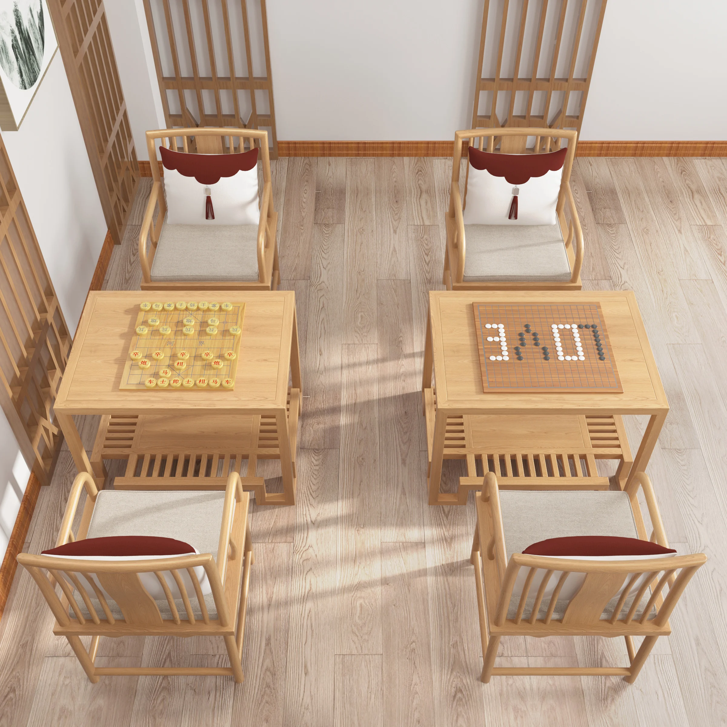 Solid wood chess table and chair combination, traditional Chinese culture museum,   dual-purpose