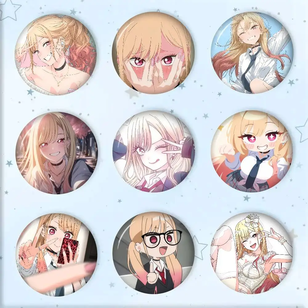 Anime K-Kitagawa Marin Cartoon-Broschen Anime-Abzeichen Runde Handgemachte Brosche Anstecknadeln Schmuck für Rucksack Kleidung Geschenke