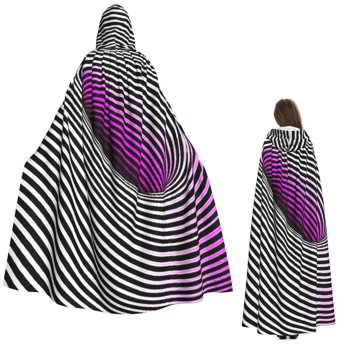 

Grid Wormhole Geometric 3D Vortex Illusion Long Hooded Cloak Witch Medieval Costume Cosplay Cape HalloweenCoat Adult Unisex