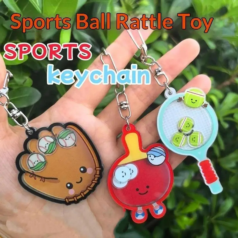 Mini Sports Ball Shaker Keychain Fashionable Ball Pendant for Sports Lover Gift Table Tennis Football Baseball Type