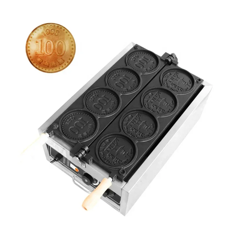 Commerical Coin Waffle Maker Machine 4 Pieces Round Shape Waffle Machine Snack Crispy Cheese Cookie Maker