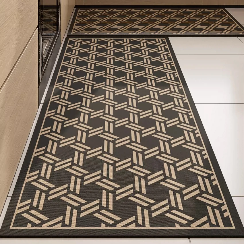 Vintage Brown Kitchen Floor Mat PVC Leather Washable Mats Long Strip Runner Rugs Non-slip Carpet Balcony Rug Alfombras De Cocina