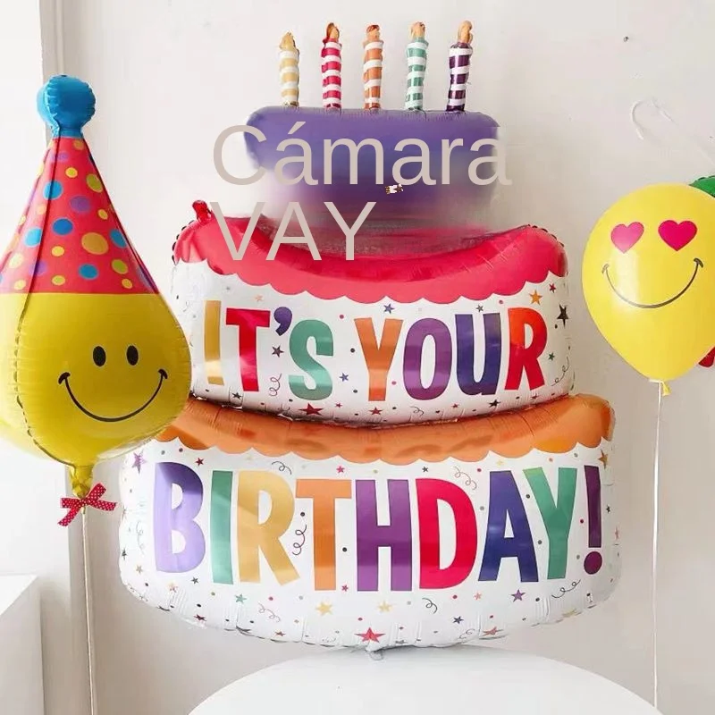 Vela grande de Tres capas para pastel de cumpleaños, globos de papel de aluminio de lunares a rayas, decoración de escena de atrezo para fotografía de fiesta de cumpleaños