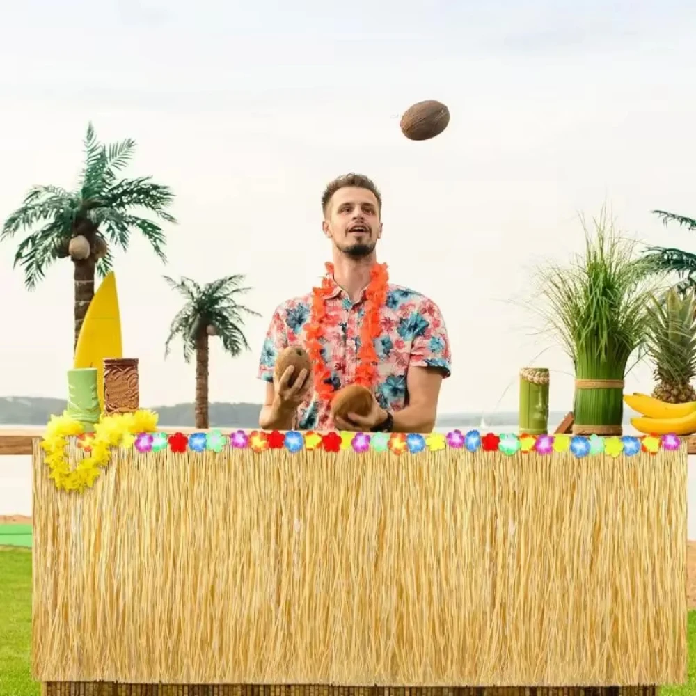 Hawaiian Party Straw Table Skirt Hawaii Themed Party Decoration Grass Table Skirt DIY Straw Color Hawaiian Table Skirt