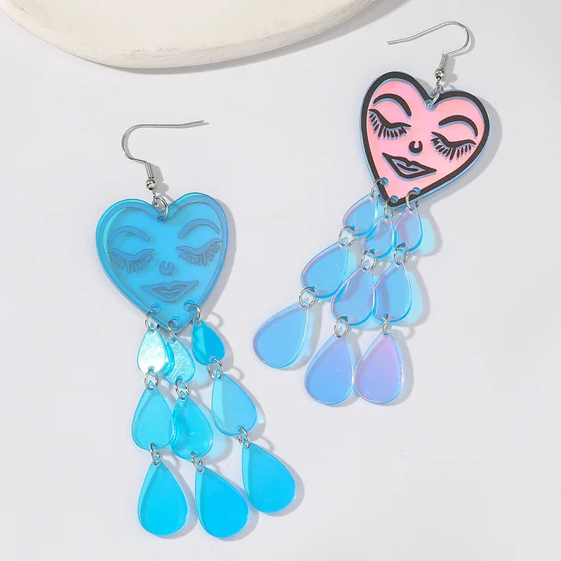 Autumn and winter exaggerated Symphony acrylic Valentine's Day crying water drop love earrings tear drop heart earrings