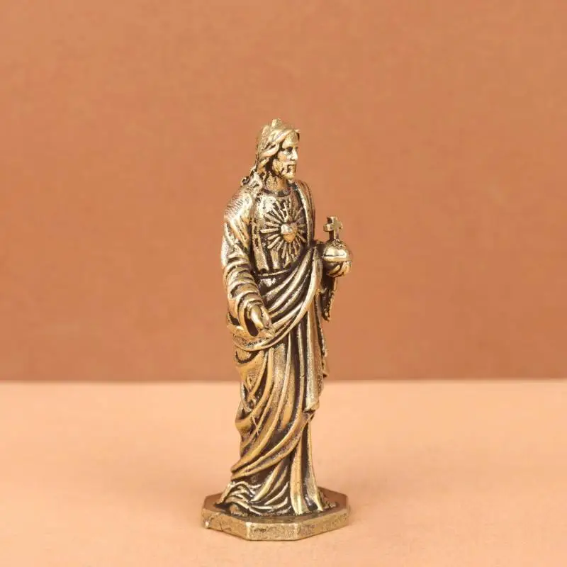 [L] Brass Father Mary Staue Figurines Miniatures Desktop Ornaments Retro Metal Character Models Crafts Home Decor Accessories