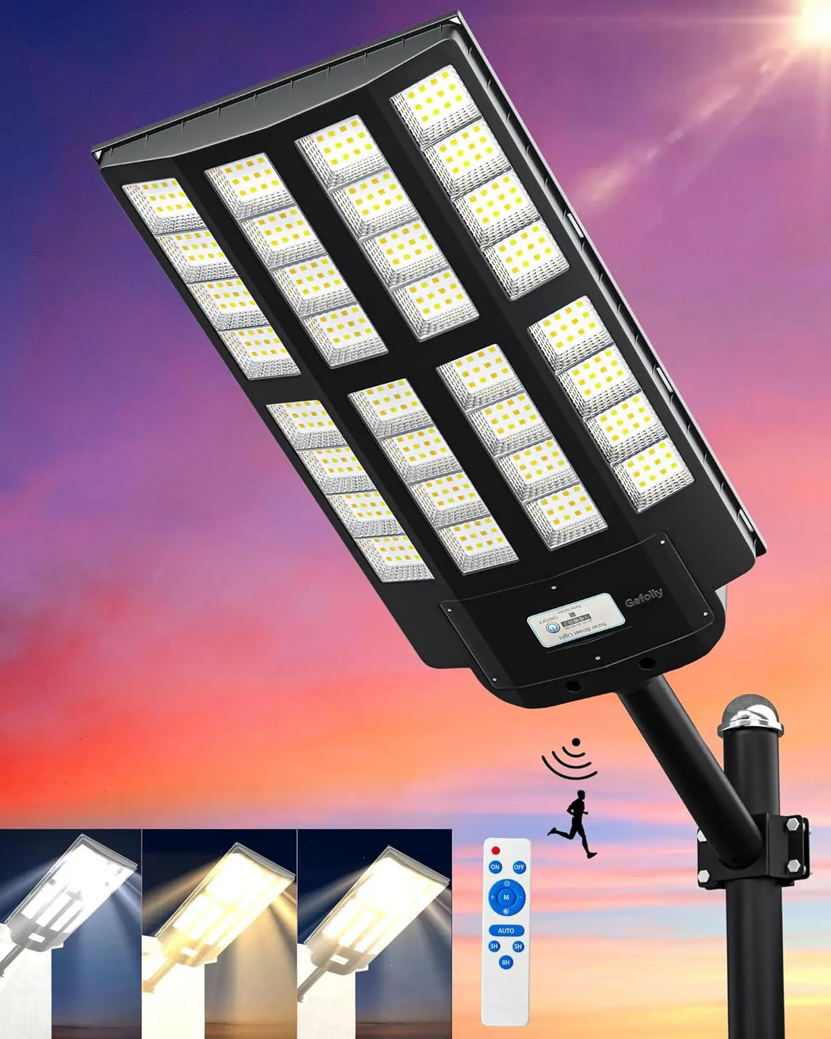 

4200W Solar Street Light Outdoor, Wide Angle 350000LM 3000K/4000K/6500K Commercial Parking Lot Lights Dusk to Dawn, IP67 Solar F