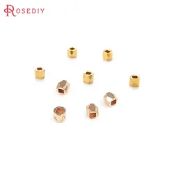 50PCS 2.5MM 3MM 18K Gold Color Brass Square Bracelets Spacer Beads Jewelry Necklaces Making Supplies Diy Findings Accessories