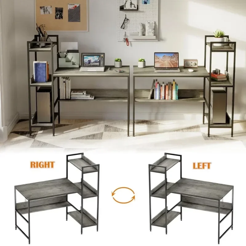 Mesa de computador Bestier de 47 polegadas de alta qualidade com cinza sob a mesa e prateleiras laterais de armazenamento, mesa multifuncional