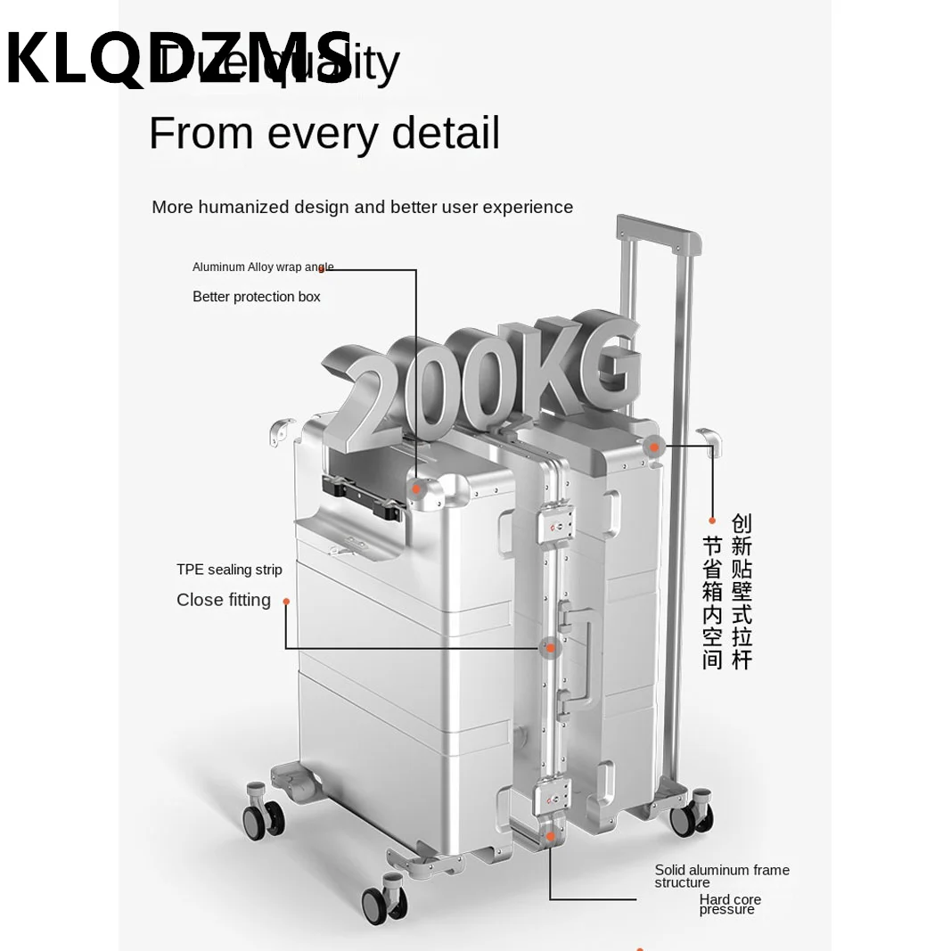 KLQDZMS-Valise d'embarquement à roulettes en alliage d'aluminium et de magnésium, valise de voyage d'affaires haut de gamme, 20 ", 24", 28"