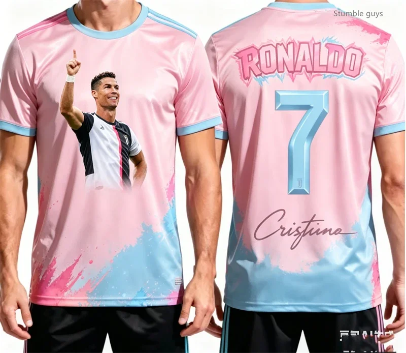 Herren Sommer Slim Ronaldo Fußball-Muster T-Shirt Kurzarm Casual Sport Trikot Kinder Jungen Oberteile Outdoor Gym Street Style