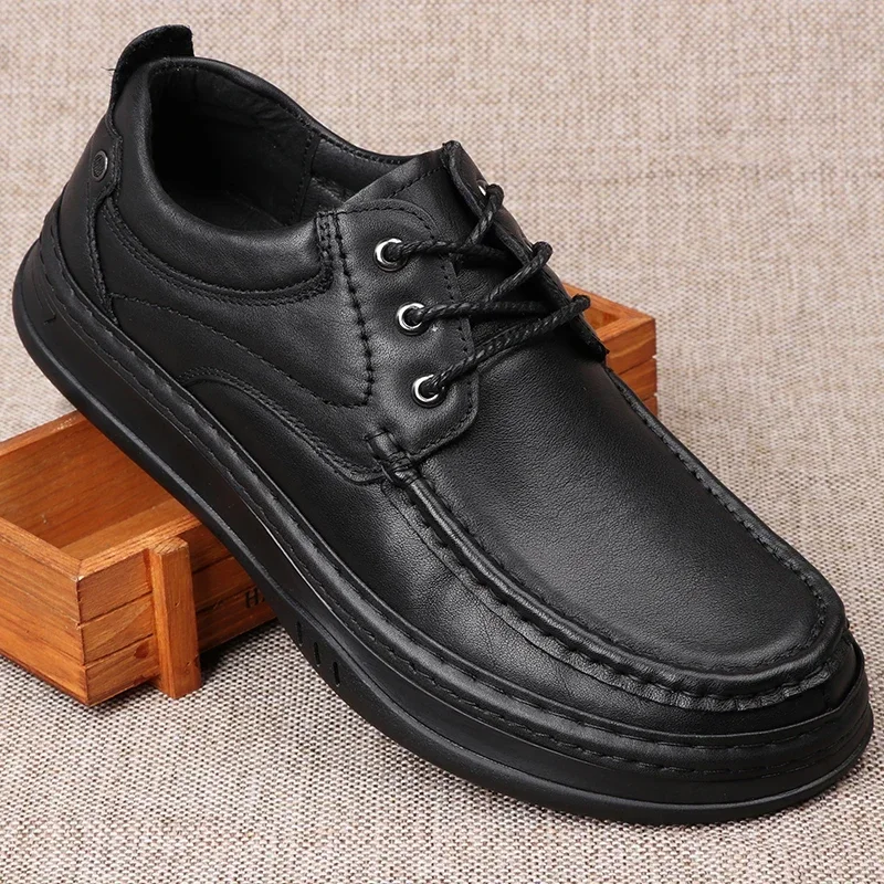 Genuine Leather Middle-aged Business Casual Shoes Handmade Sewing Shoes Breathable Men Thick Soles Soft Bottom Flats M2307