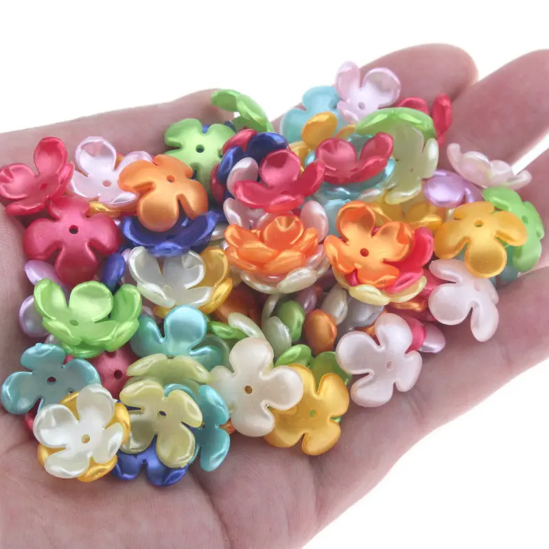 Cuentas de flores acrílicas de 17mm, 50-200 unids/pack, espaciador suelto para fabricación de joyas, pulsera, sombrero, accesorios de decoración de ropa