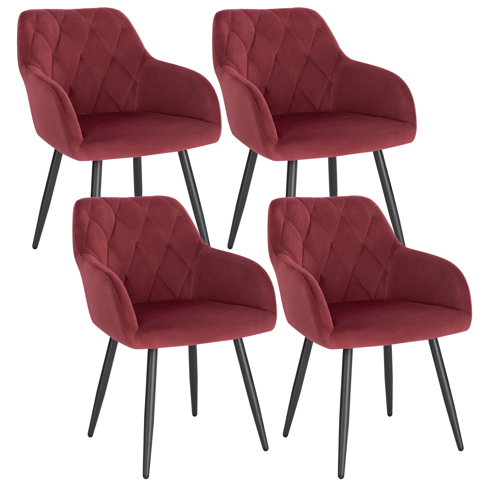 4 stks/set Eetkamerstoel Gestoffeerde Zitting Fluwelen Scandinavische Fauteuil Keukenstoel met Rugleuning Armleuningen voor Slaapkamer Woonkamer - afbeelding 1