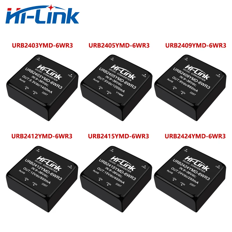 

Free Shipping 2pcs Hi-Link URB2405YMD-6WR3 6W 24V to 5V 1.2A DC DC Converter Power Supply Intelligent Module Smart Electronic